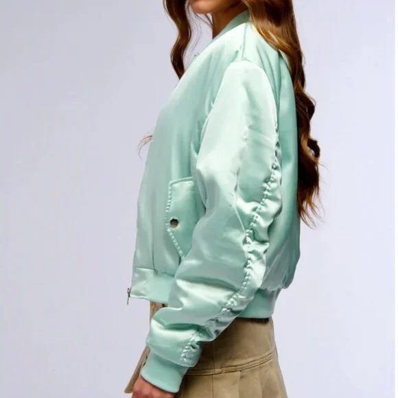 Callie Lives Miz Azalea Wang Arizona Mint Green Tea Satin Bomber Jacket S M L - Picture 5 of 8